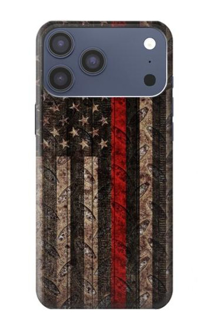 S3804 Fire Fighter Metal Red Line Flag Graphic Case For iPhone 17 Pro Max