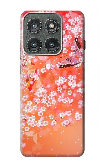 S2543 Japanese Kimono Style Flower Pattern Case For Motorola Edge (2025)