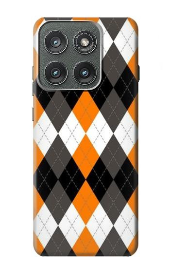 S3421 Black Orange White Argyle Plaid Case For Motorola Edge (2025)