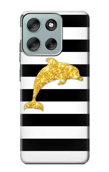 S2882 Black and White Striped Gold Dolphin Case For Motorola Moto G56