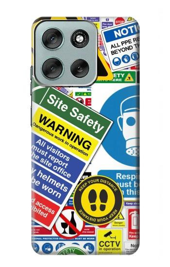S3960 Safety Signs Sticker Collage Case For Motorola Moto G56