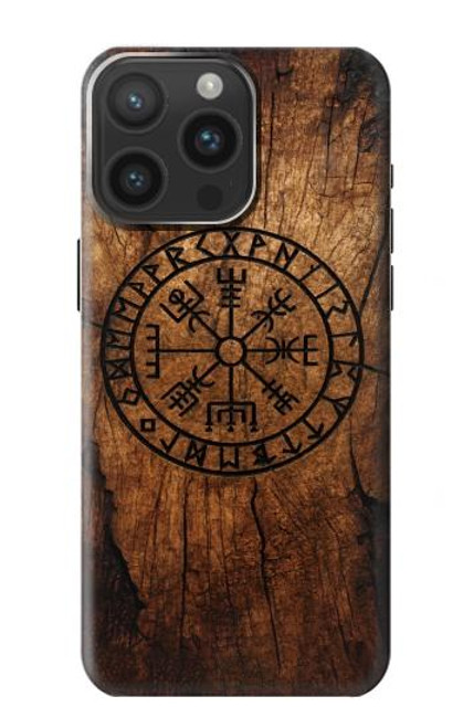 S4036 Viking Vegvisir Compass Wood Case For iPhone 15 Pro Max
