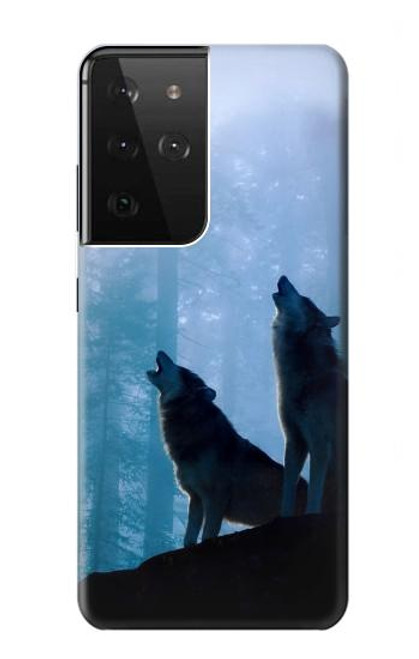 S4053 Two Wolves Couple Howling Forest Case For Samsung Galaxy S21 Ultra 5G