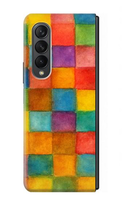 S4077 Water Color Painting Colorful Check Pattern Case For Samsung Galaxy Z Fold 3 5G