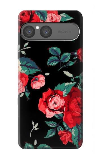 S3112 Rose Floral Pattern Black Case For Sony Xperia 10 VII, 10 VIII