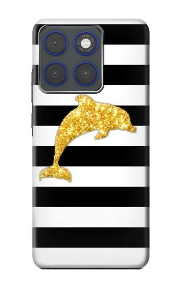S2882 Black and White Striped Gold Dolphin Case For Motorola Edge 70