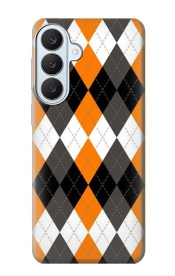 S3421 Black Orange White Argyle Plaid Case For Samsung Galaxy S26 Plus