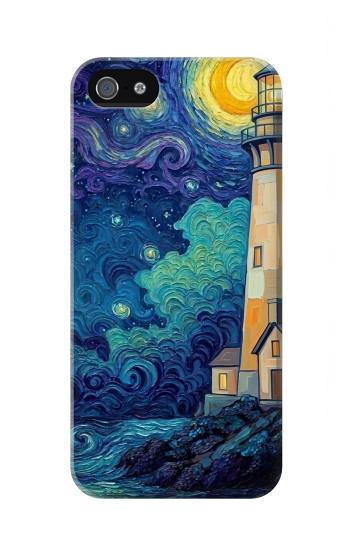 S4092 Moonlit Lighthouse Coastal Painting Case For iPhone 5 5S SE