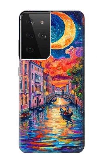 S4083 Colorful Painting Moonlit Venice City Case For Samsung Galaxy S21 Ultra 5G