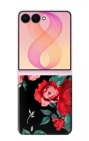 S3112 Rose Floral Pattern Black Case For Samsung Galaxy Z Flip 8