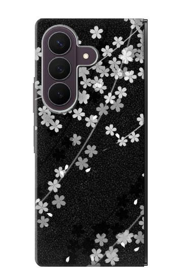S2544 Japanese Kimono Style Black Flower Pattern Case For Samsung Galaxy Z Fold 8 Ultra