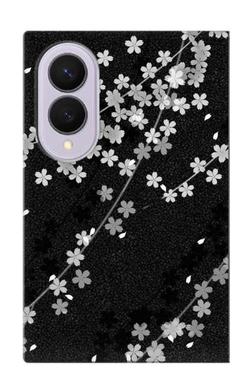 S2544 Japanese Kimono Style Black Flower Pattern Case For Samsung Galaxy Z Fold 8