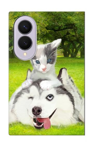 S3795 Kitten Cat Playful Siberian Husky Dog Paint Case For Samsung Galaxy Z Fold 8