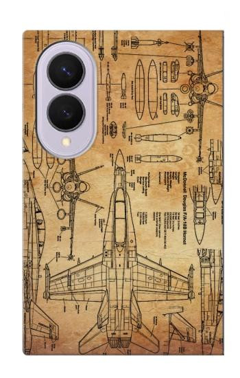S3868 Aircraft Blueprint Old Paper Case For Samsung Galaxy Z Fold 8