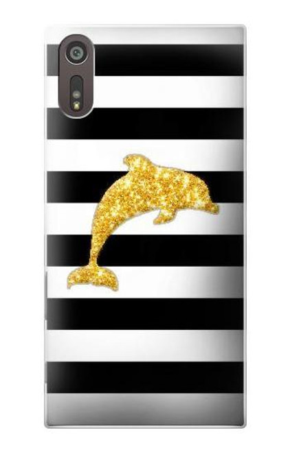 S2882 Black and White Striped Gold Dolphin Case For Sony Xperia XZ