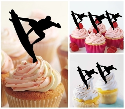 TA0020 Surf Surfboard Silhouette Party Wedding Birthday Acrylic Cupcake Toppers Decor 10 pcs