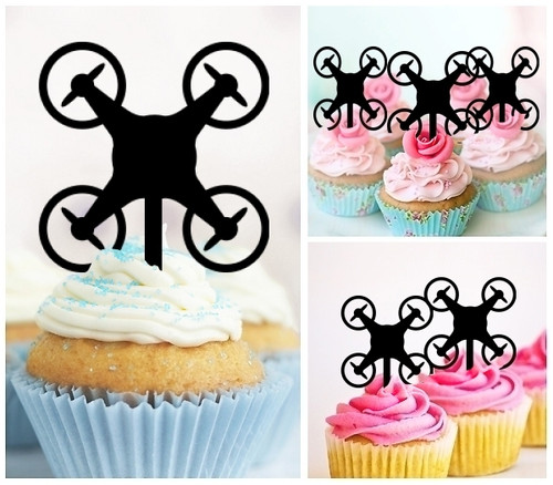 TA0051 Drone Silhouette Party Wedding Birthday Acrylic Cupcake Toppers Decor 10 pcs