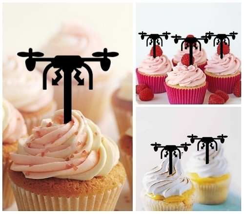 TA0052 Drone Silhouette Party Wedding Birthday Acrylic Cupcake Toppers Decor 10 pcs