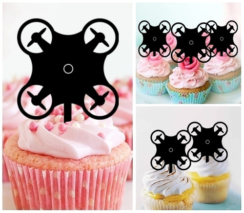 TA0053 Drone Silhouette Party Wedding Birthday Acrylic Cupcake Toppers Decor 10 pcs