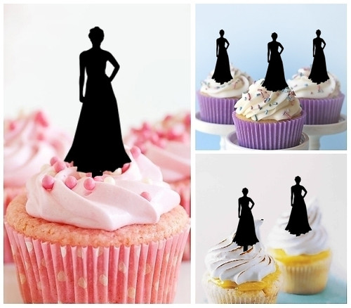 TA0109 Model Lady Party Dress Silhouette Party Wedding Birthday Acrylic Cupcake Toppers Decor 10 pcs
