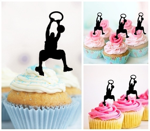 TA0145 Basketball Dunk Silhouette Party Wedding Birthday Acrylic Cupcake Toppers Decor 10 pcs