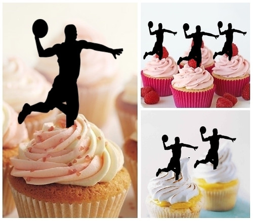 TA0146 Basketball Slam Dunk Silhouette Party Wedding Birthday Acrylic Cupcake Toppers Decor 10 pcs