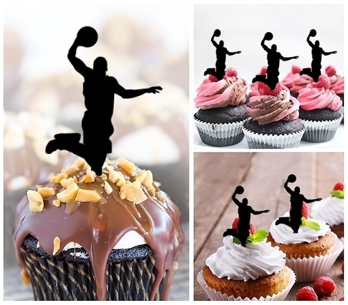 TA0147 Basketball Slam Dunk Silhouette Party Wedding Birthday Acrylic Cupcake Toppers Decor 10 pcs