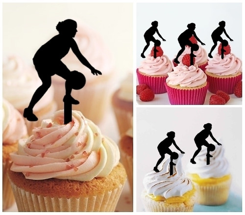 TA0150 Basketball Small Forward Silhouette Party Wedding Birthday Acrylic Cupcake Toppers Decor 10 pcs