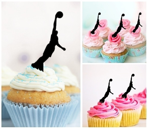 TA0151 Basketball Center Player Silhouette Party Wedding Birthday Acrylic Cupcake Toppers Decor 10 pcs