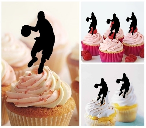 TA0152 Basketball Point Guard Silhouette Party Wedding Birthday Acrylic Cupcake Toppers Decor 10 pcs