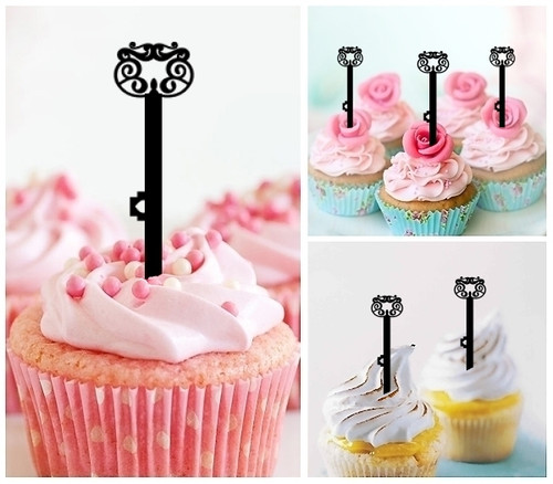 TA0173 Key Silhouette Party Wedding Birthday Acrylic Cupcake Toppers Decor 10 pcs
