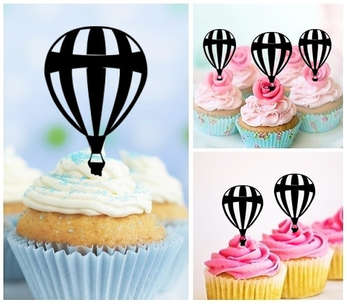 TA0188 Hot Air Balloon Silhouette Party Wedding Birthday Acrylic Cupcake Toppers Decor 10 pcs