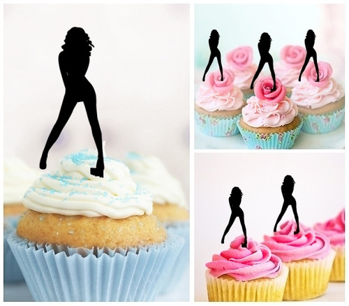 TA0225 Supermodel Silhouette Party Wedding Birthday Acrylic Cupcake Toppers Decor 10 pcs