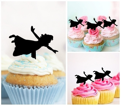 TA0231 Peter Pan Wendy Silhouette Party Wedding Birthday Acrylic Cupcake Toppers Decor 10 pcs