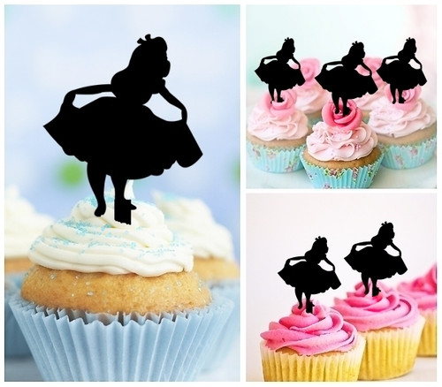 TA0238 Alice's Adventures in Wonderland Silhouette Party Wedding Birthday Acrylic Cupcake Toppers Decor 10 pcs