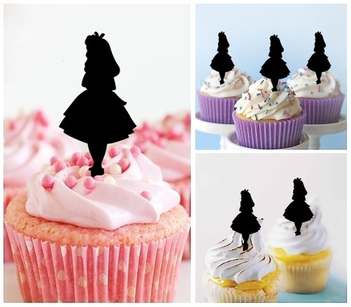 TA0239 Alice's Adventures in Wonderland Silhouette Party Wedding Birthday Acrylic Cupcake Toppers Decor 10 pcs