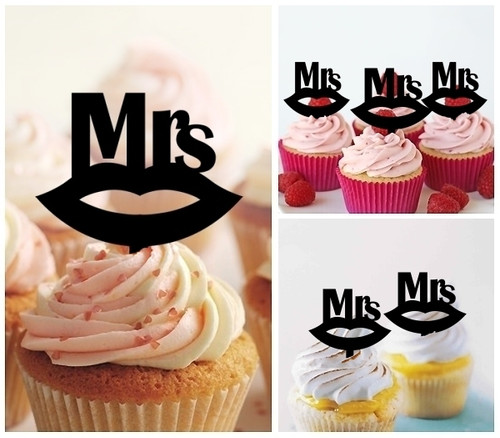 TA0246 Mrs Wedding Kiss Lip Silhouette Party Wedding Birthday Acrylic Cupcake Toppers Decor 10 pcs