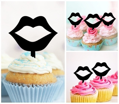 TA0271 Lips Silhouette Party Wedding Birthday Acrylic Cupcake Toppers Decor 10 pcs