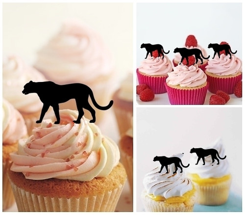 TA0400 Panther Silhouette Party Wedding Birthday Acrylic Cupcake Toppers Decor 10 pcs