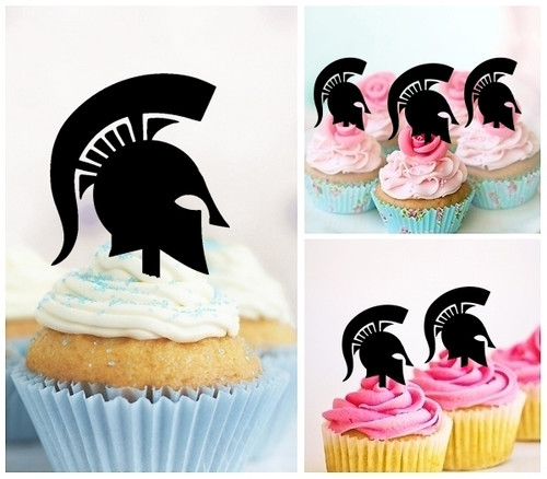 TA0425 Roman Spartan Sparta Helmet Silhouette Party Wedding Birthday Acrylic Cupcake Toppers Decor 10 pcs