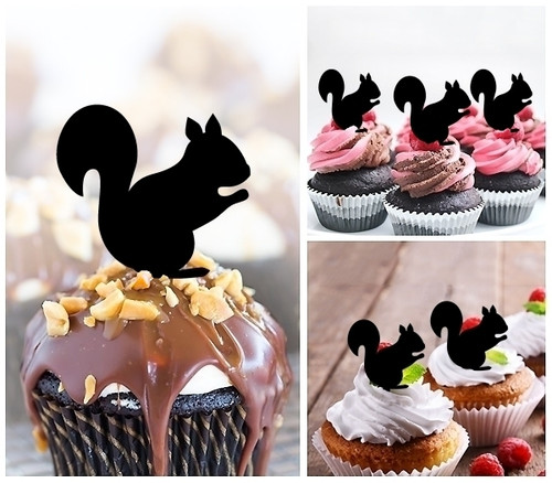 TA0427 Squirrel Silhouette Party Wedding Birthday Acrylic Cupcake Toppers Decor 10 pcs
