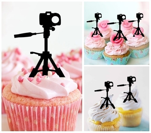 TA0453 Camera Silhouette Party Wedding Birthday Acrylic Cupcake Toppers Decor 10 pcs