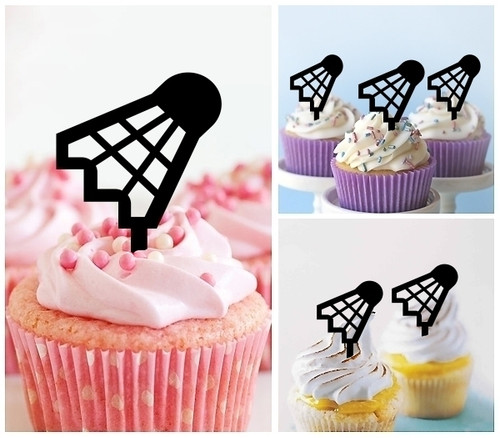 TA0519 Badminton Silhouette Party Wedding Birthday Acrylic Cupcake Toppers Decor 10 pcs