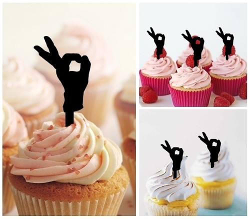 TA0590 Hand I am Okey Silhouette Party Wedding Birthday Acrylic Cupcake Toppers Decor 10 pcs