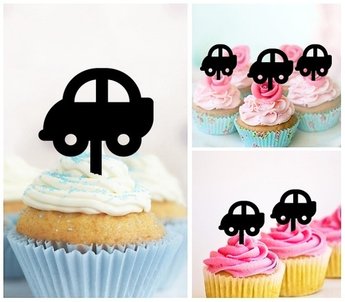 TA0615 Mini Car Silhouette Party Wedding Birthday Acrylic Cupcake Toppers Decor 10 pcs