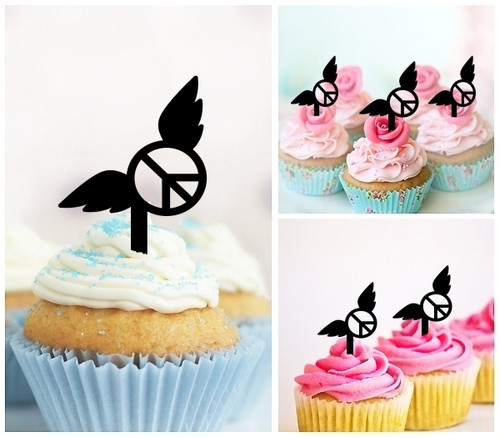 TA0625 Peace Wings Silhouette Party Wedding Birthday Acrylic Cupcake Toppers Decor 10 pcs