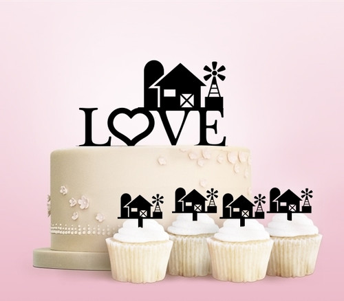 TC0009 Love Farm Party Wedding Birthday Acrylic Cake Topper Cupcake Toppers Decor Set 11 pcs