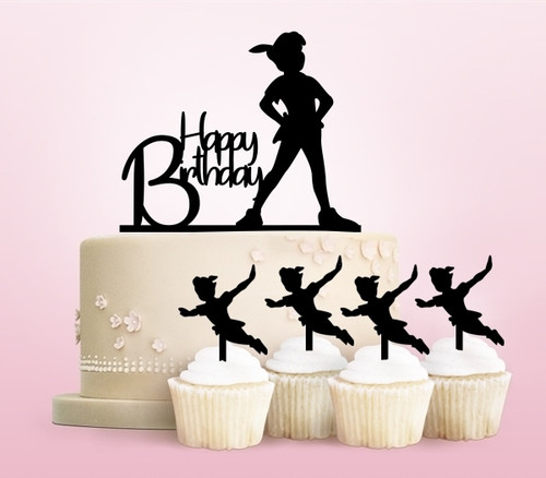 TC0089 Happy Birthday Peter Pan Party Wedding Birthday Acrylic Cake Topper Cupcake Toppers Decor Set 11 pcs