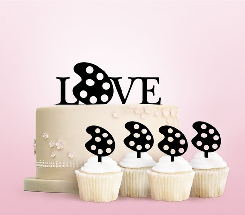 TC0101 Love Color Palette Party Wedding Birthday Acrylic Cake Topper Cupcake Toppers Decor Set 11 pcs