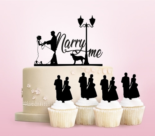 TC0173 Marry Me Marry Party Wedding Birthday Acrylic Cake Topper Cupcake Toppers Decor Set 11 pcs